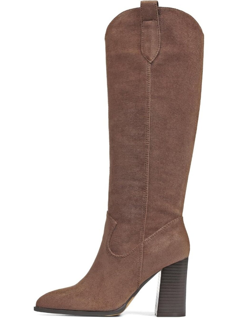 Women's Dark Khaki Boots 3.7-inch Chunky Heel Suede Boots Pointed Toe Zip Boots